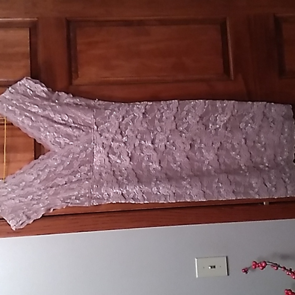 A Marina size 12 taupe layered lace dress w sequins.